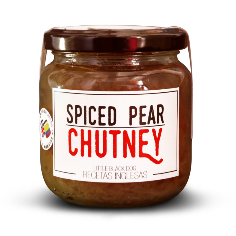 Spiced pear chutney o conserva británica de pera cebolla manzana y especias