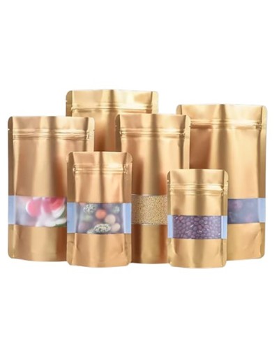 Bolsa hermetica medida ventana dorada mate 10x15