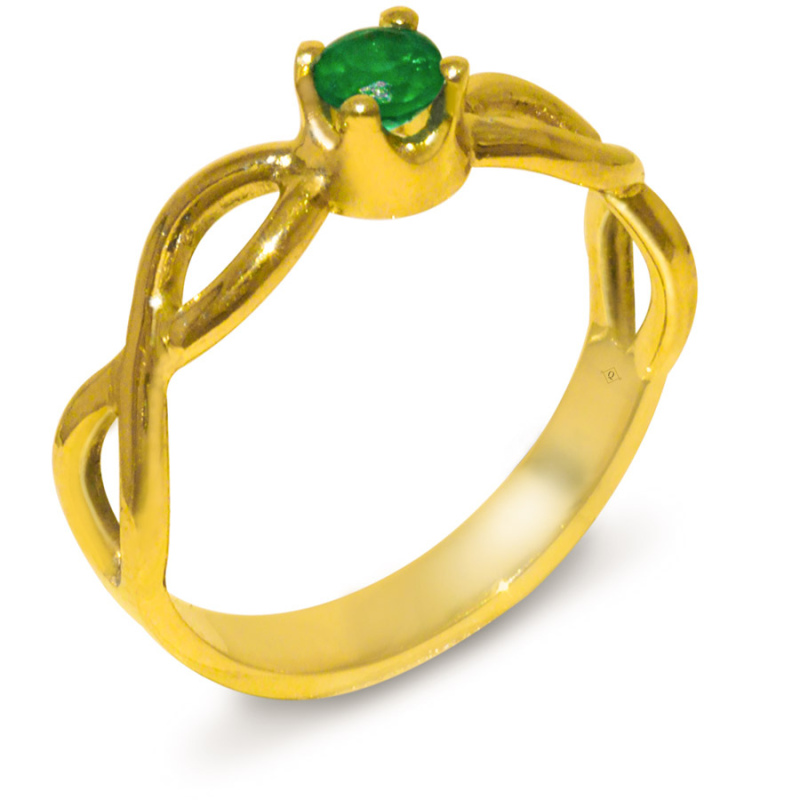 Entrelazos dorados y esmeralda anillo