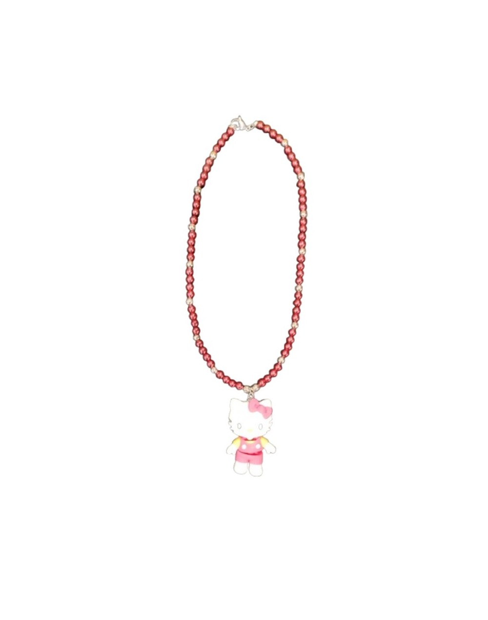 Collar Perlas Vinotinto Dije Hello Kitty 3D