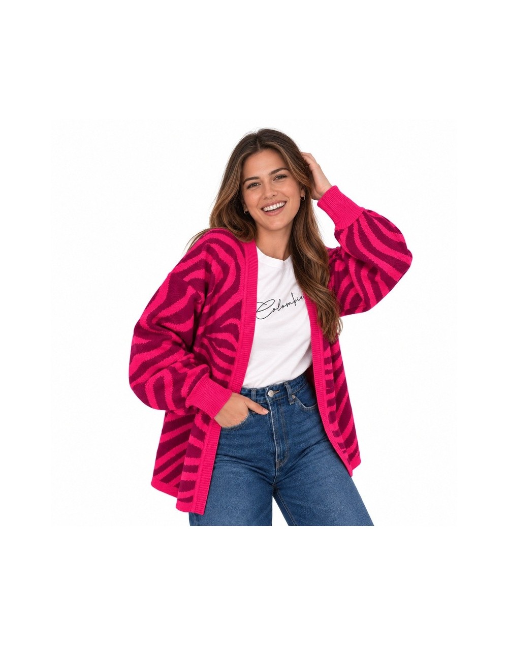 Cardigan Print Fucsia y Morado | Tejido de Punto | Palenque