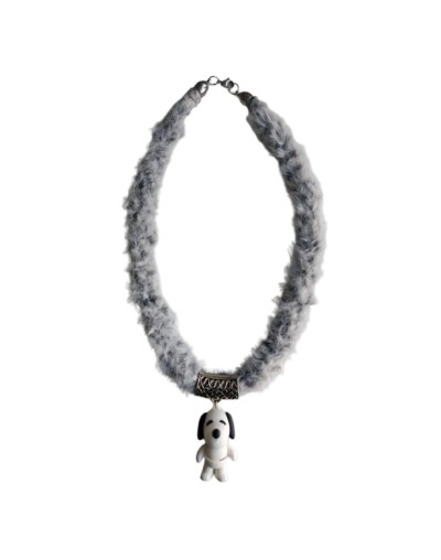 Collar Kumihimo de piel sintética gris Dije Snoopy 3D