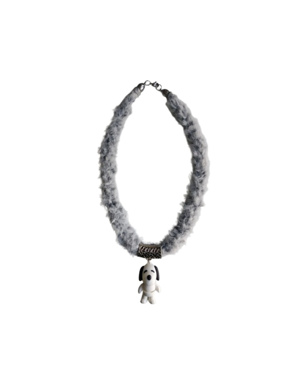 Collar Kumihimo de piel sintética gris Dije Snoopy 3D