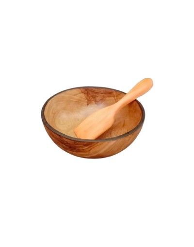 Ensaladera Mediana de Madera Torneada con Borde Oscuro y Palita