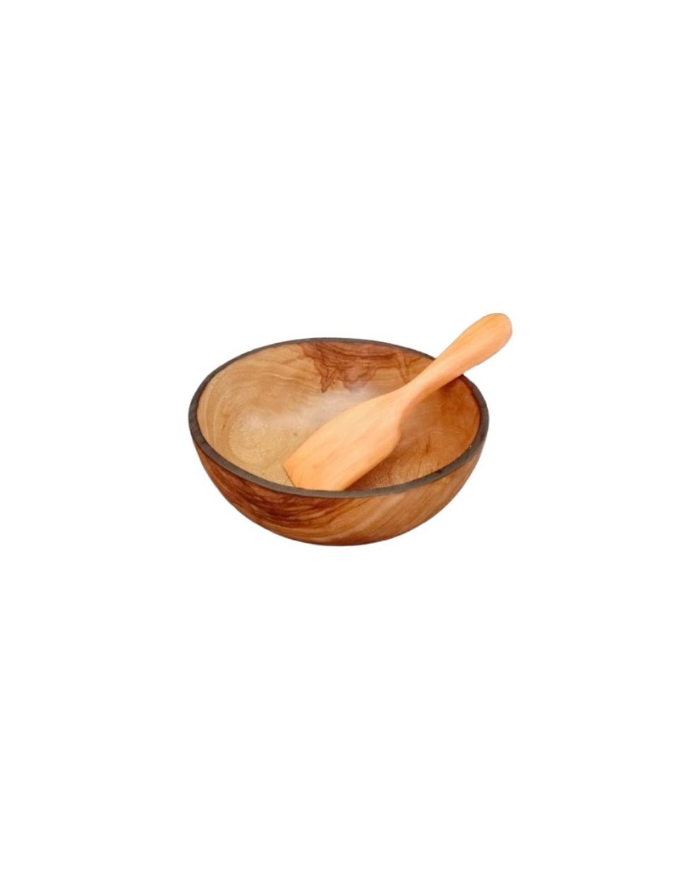 Ensaladera Mediana de Madera Torneada con Borde Oscuro y Palita