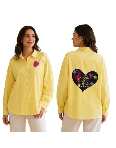 Blusa casual amarilla, con diseño pintado a mano