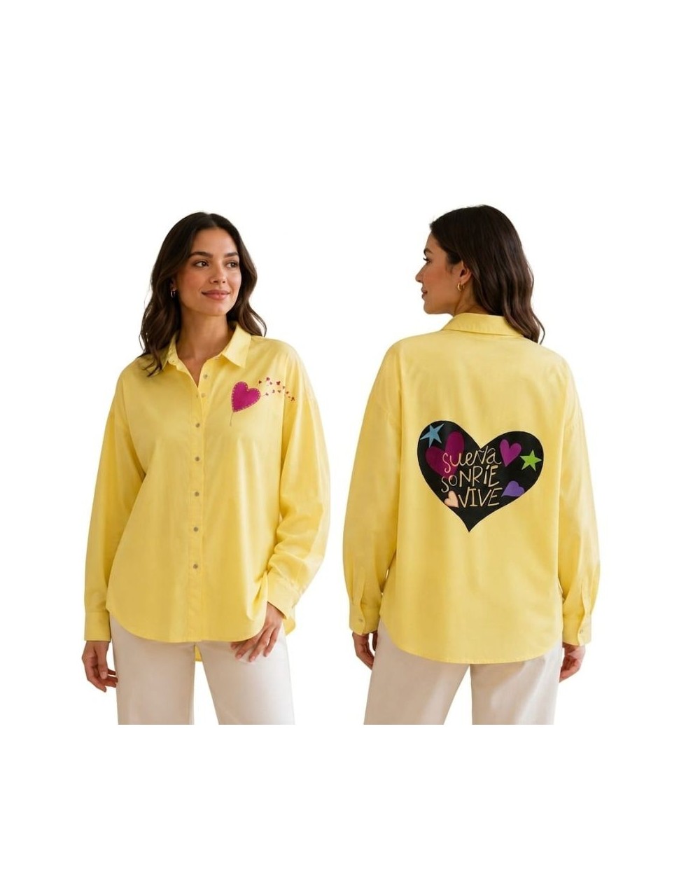 Blusa casual amarilla, con diseño pintado a mano