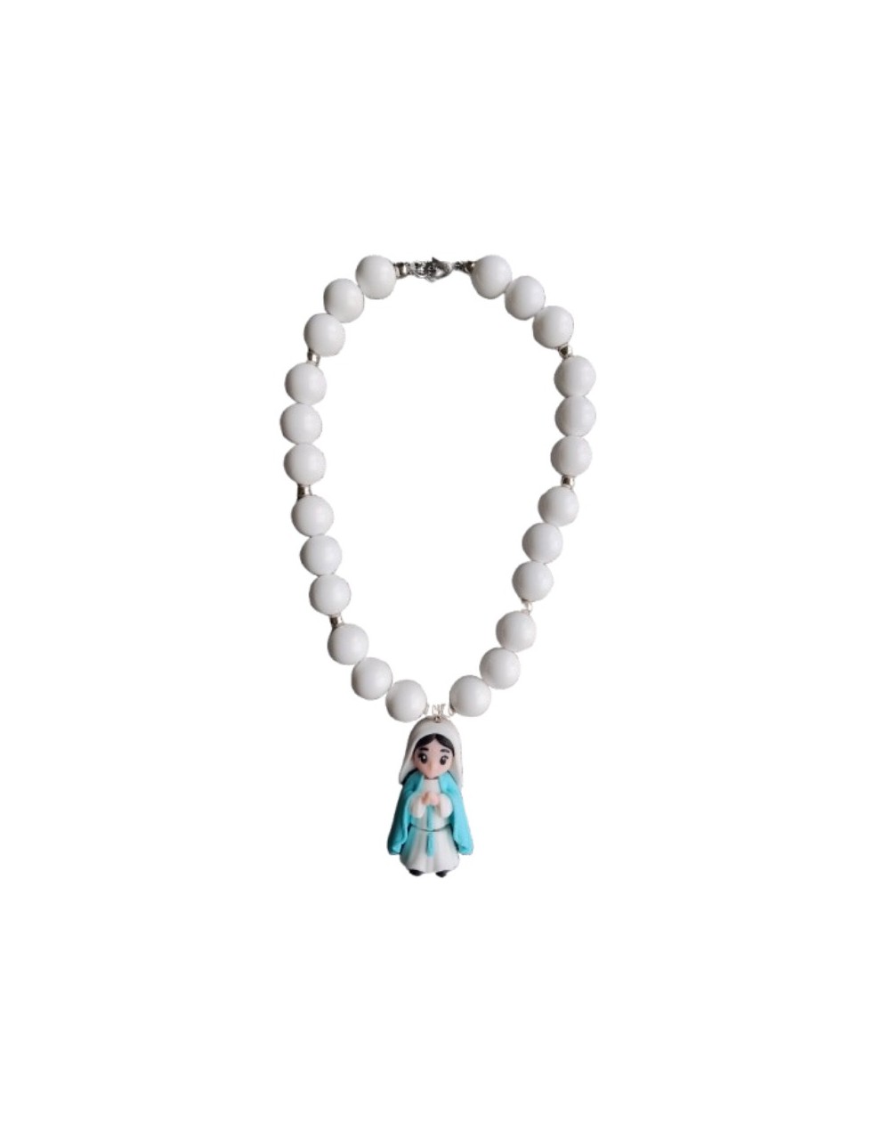 Collar Piedras Bola de Chicle Blanco Dije Virgen 3D