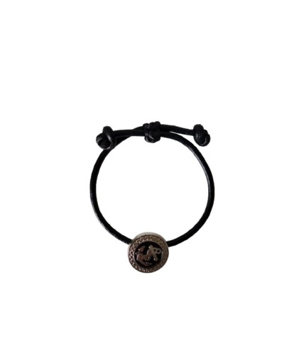 Pulsera Cuerina Negra Dije Botón Ancla Antigua 