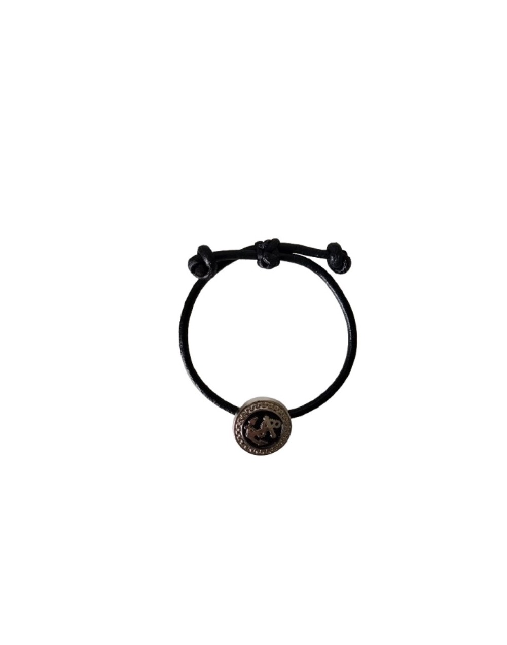 Pulsera Cuerina Negra Dije Botón Ancla Antigua 