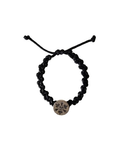 Pulsera Cuerina Negra Dije Botón Medieval 