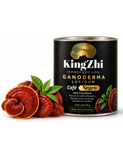 Café Negro liofilizado KingZhi con hongo Ganoderma Lucidum (Tarro 50gr) 