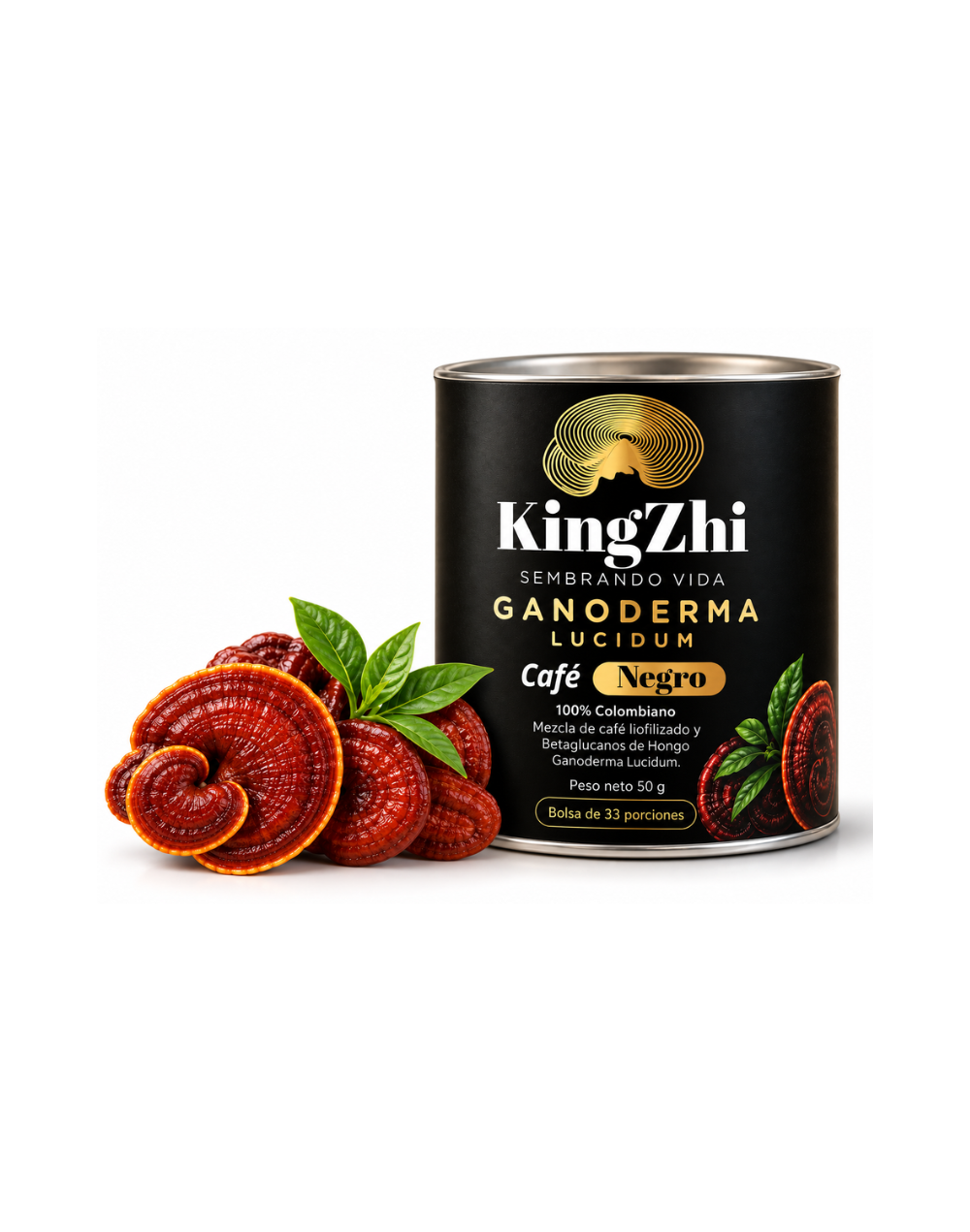 Café Negro liofilizado KingZhi con hongo Ganoderma Lucidum (Tarro 50gr) 