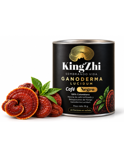 Café Negro liofilizado KingZhi con hongo Ganoderma Lucidum (24 porciones en sachets)