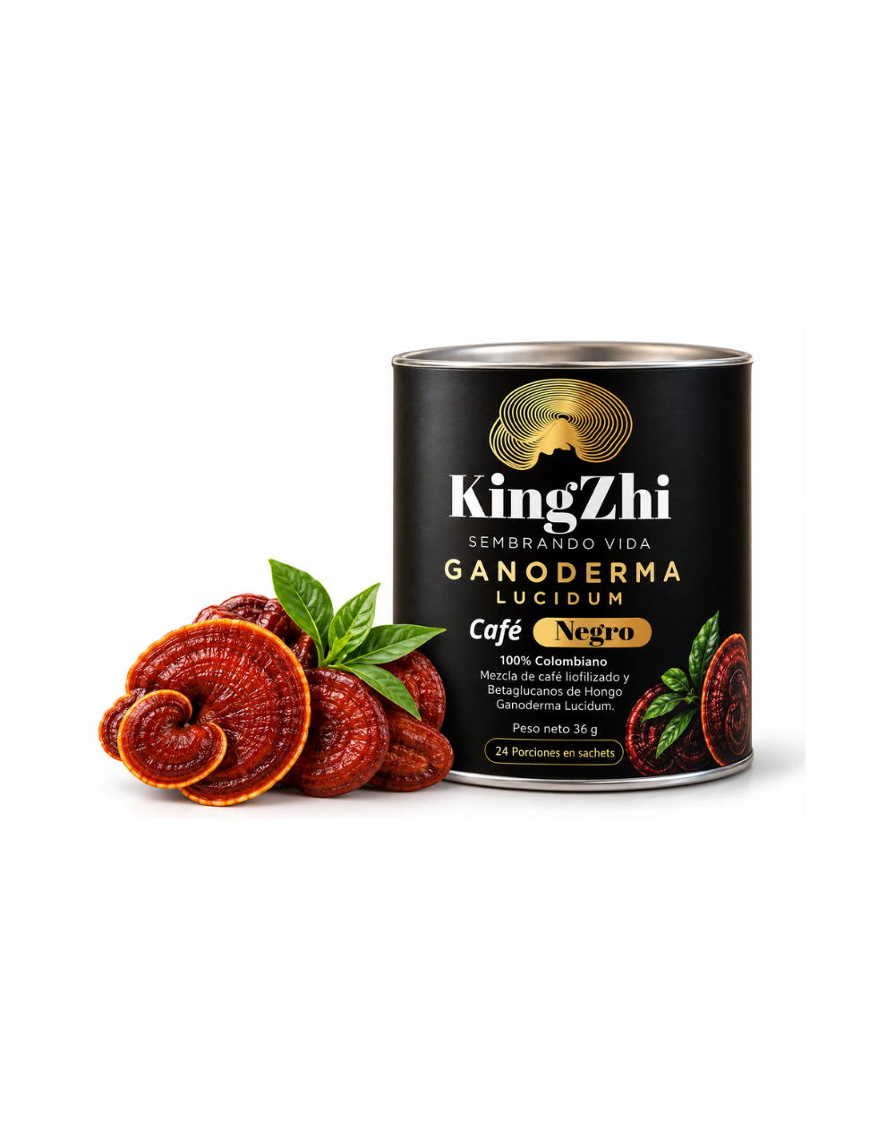 Café Negro liofilizado KingZhi con hongo Ganoderma Lucidum (24 porciones en sachets)