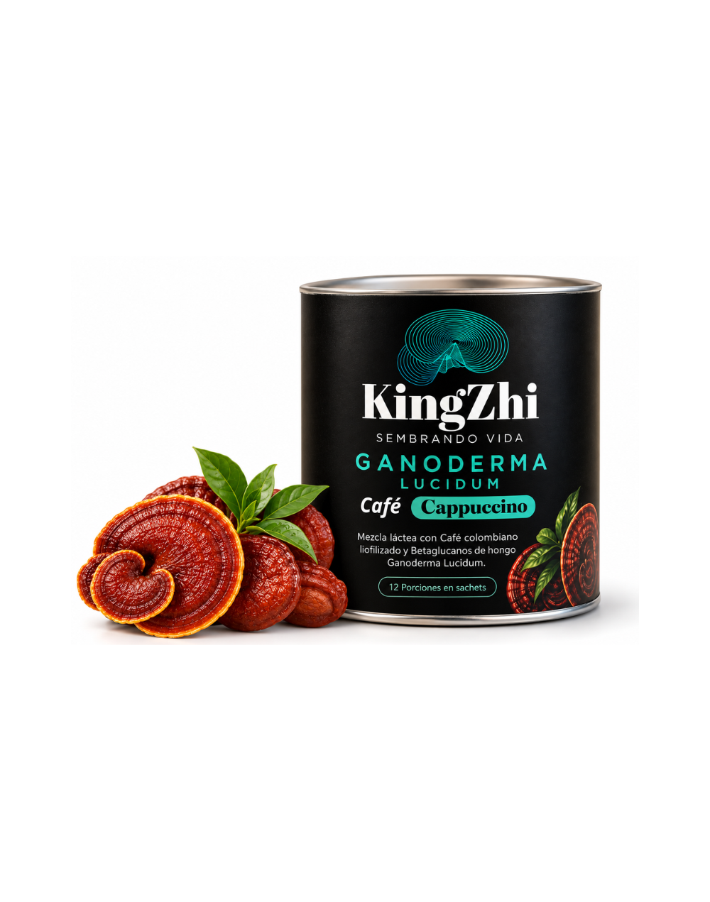 Café Cappuccino con hongo Ganoderma Lucidum KingZhi (Tarro 12 porciones en sachets)