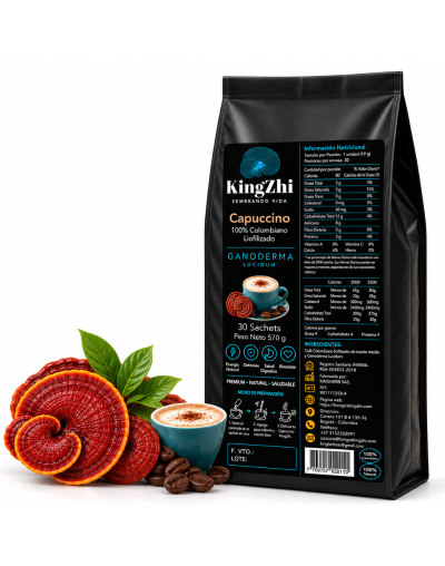 Café Cappuccino Premium con hongo Ganoderma Lucidum 30 porciones en sachets 570g 