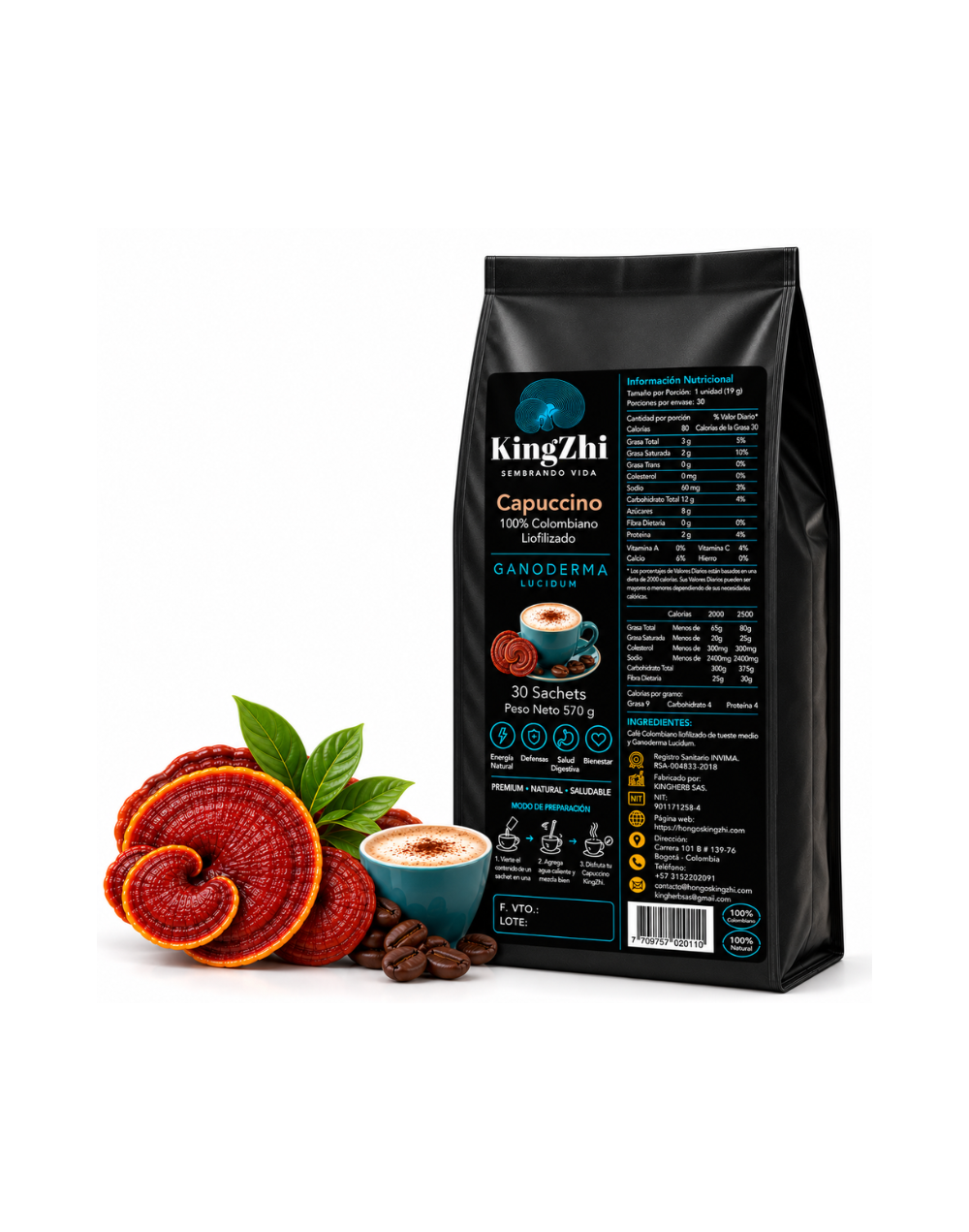 Café Cappuccino Premium con Hongo Ganoderma Lucidum | KingZhi