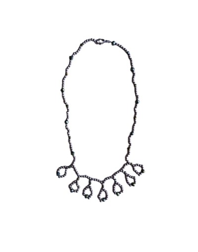 Collar Lágrimas Balines Plateados y Muranos Verdes 