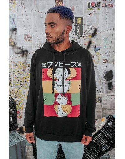HOODIE UNISEX ONE PIECE CHARACTERS NEGRO