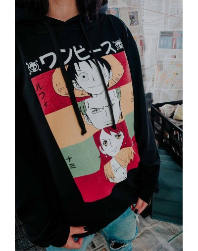 HOODIE UNISEX ONE PIECE CHARACTERS NEGRO