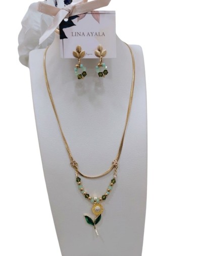 Conjunto Girasol Acero con cristales swarovski 