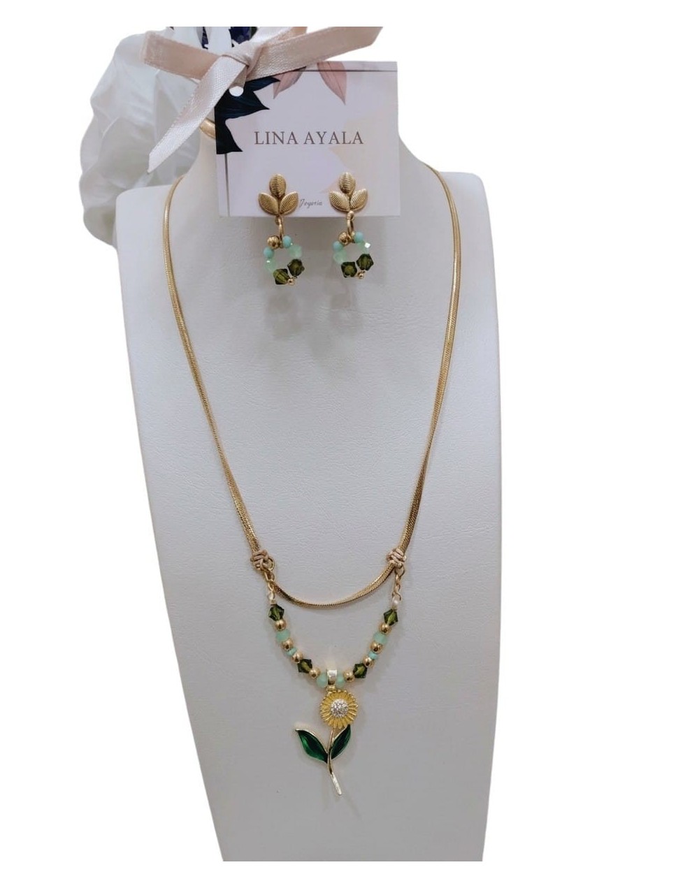 Conjunto Girasol Acero con cristales swarovski 