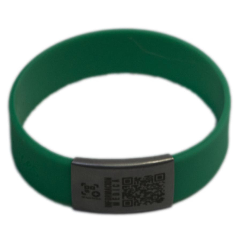 Pulsera de alerta médica con código qr verde de silicona