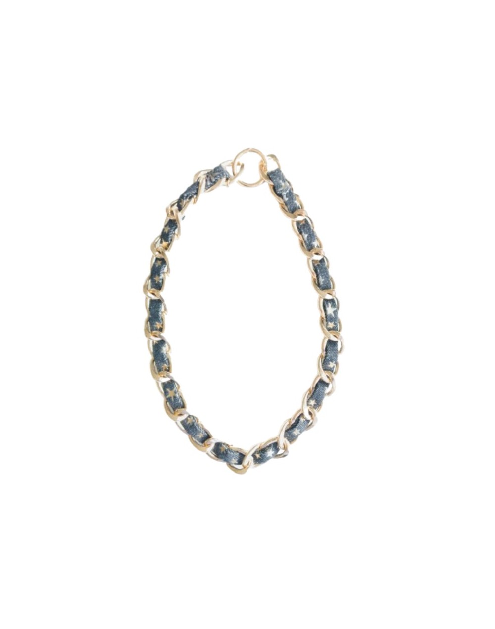 Cadena Gruesa Aluminio Dorado y Tela Jean Estrellas Doradas 