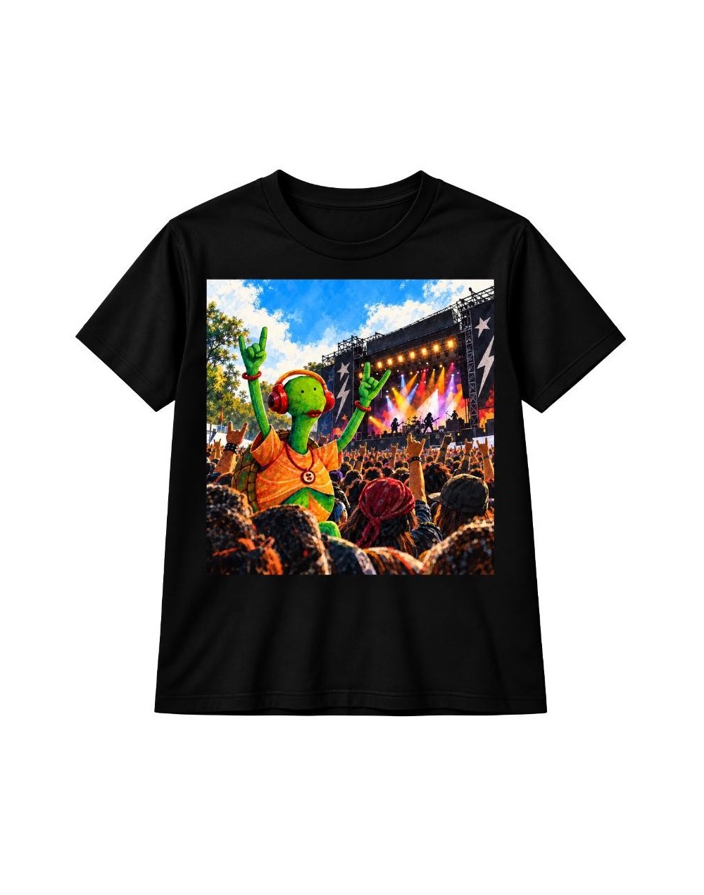 Camiseta Negra Tortuga Rockera | Regalos Colombianos