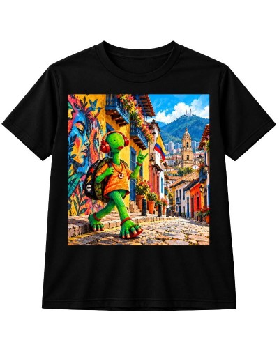 Camiseta Negra Tortuga Rockera | Regalos Colombianos