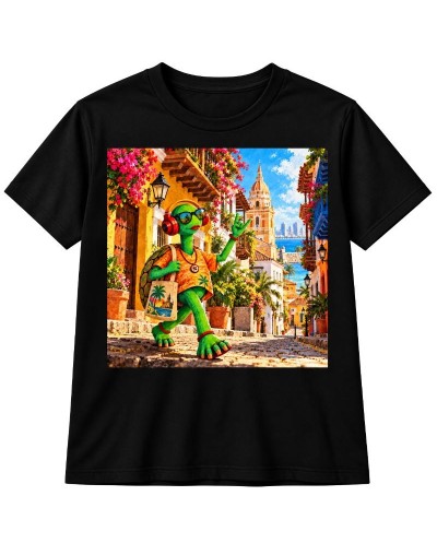Camiseta Negra Tortuga Rockera | Regalos Colombianos