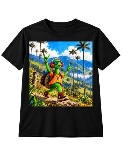 Camiseta Negra Tortuga Rockera | Regalos Colombianos