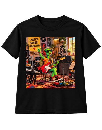 Camiseta Negra Tortuga Rockera | Regalos Colombianos