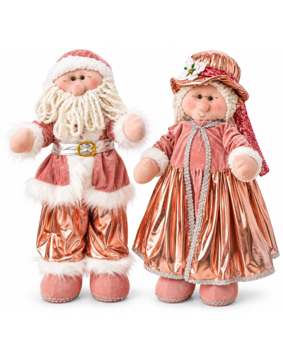 Set navideño de Papá Noel y Mamá Noel en tonos rosa dorado