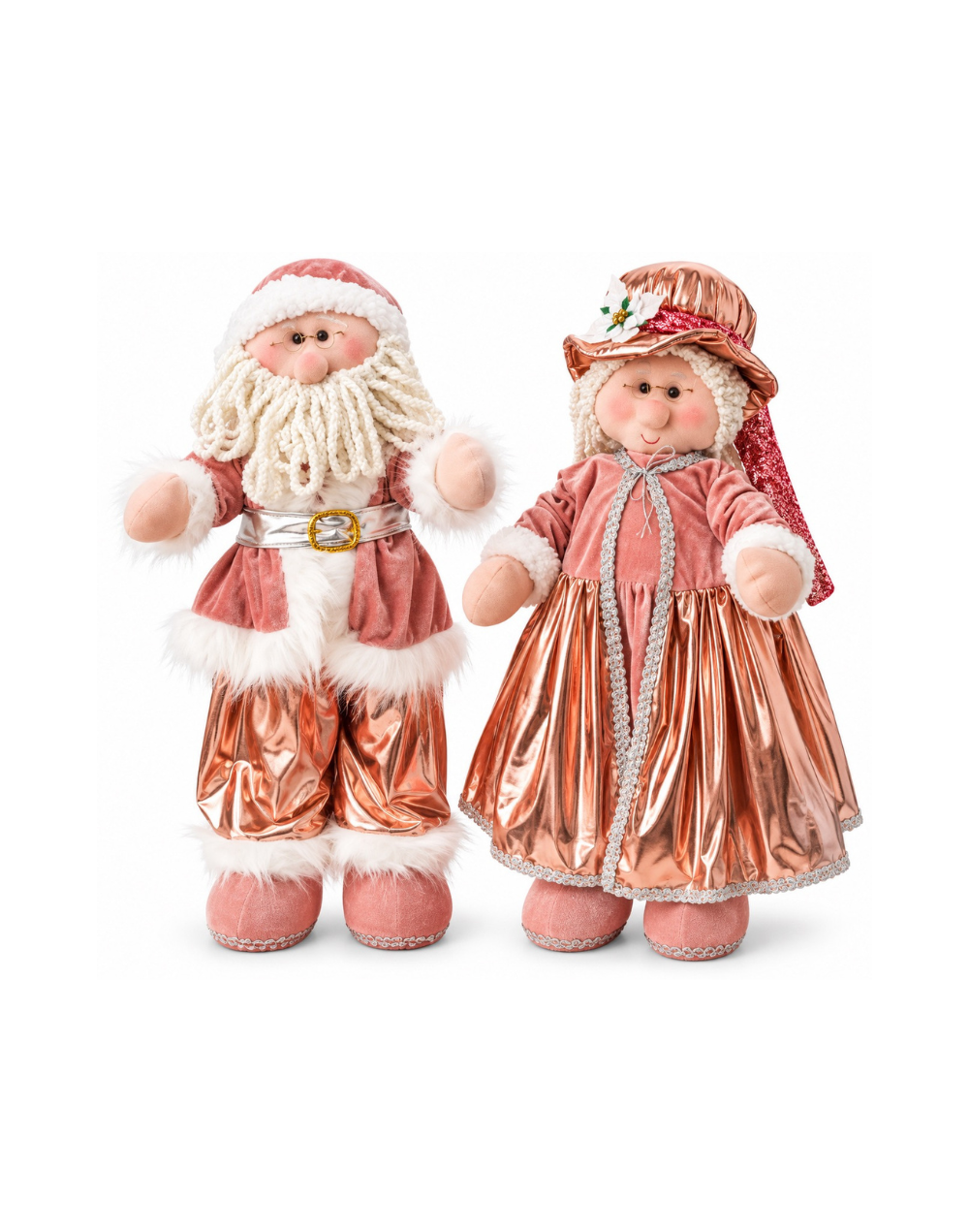 Set navideño de Papá Noel y Mamá Noel en tonos rosa dorado