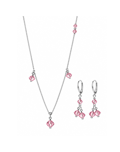 Juego cristales rosados plata 925