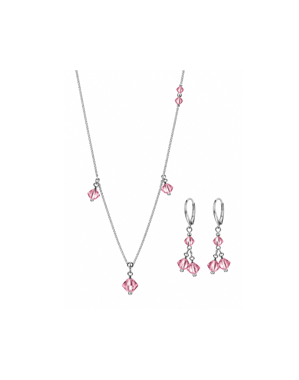 Juego cristales rosados plata 925
