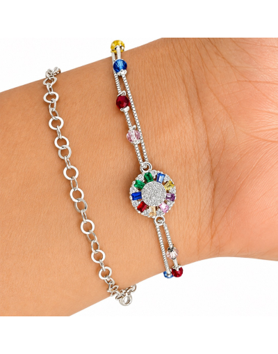 Pulsera micro circon con piedras semi preciosas en plata 925
