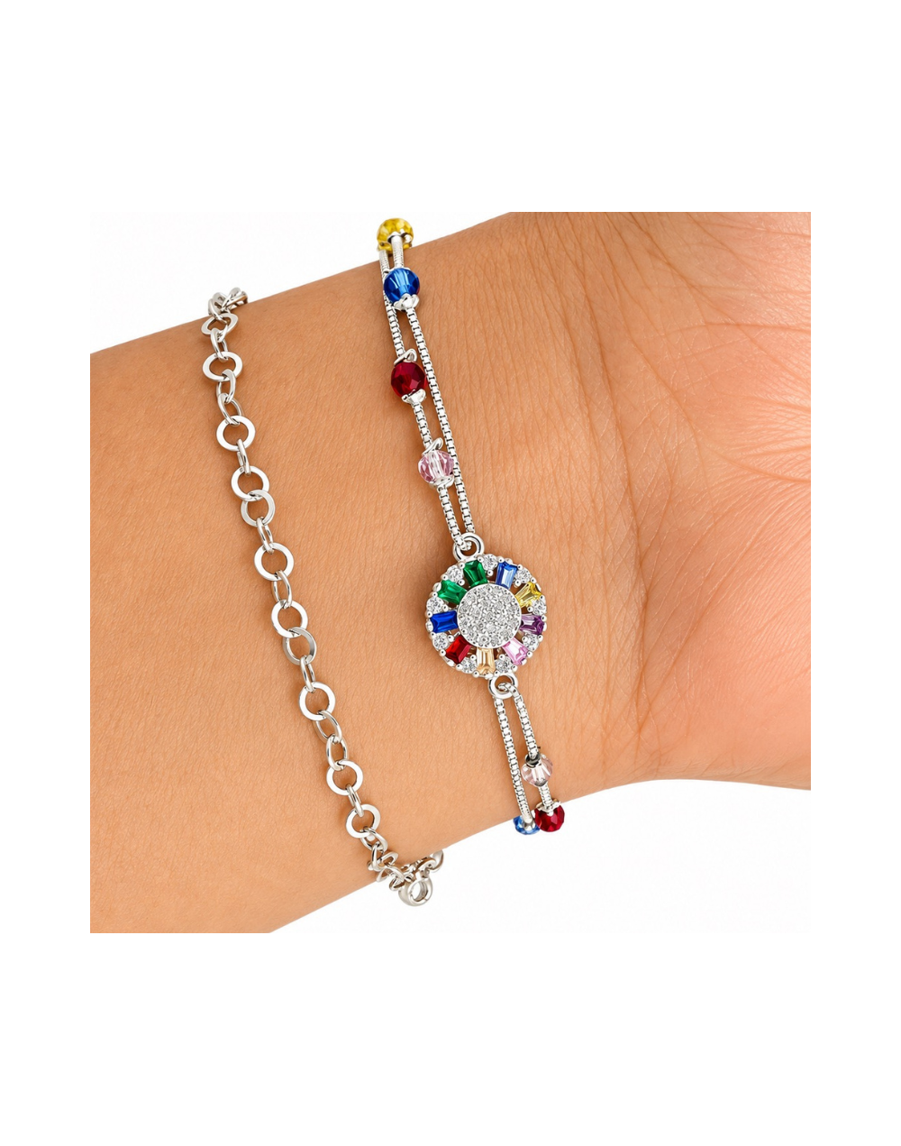 Pulsera micro circon con piedras semi preciosas en plata 925