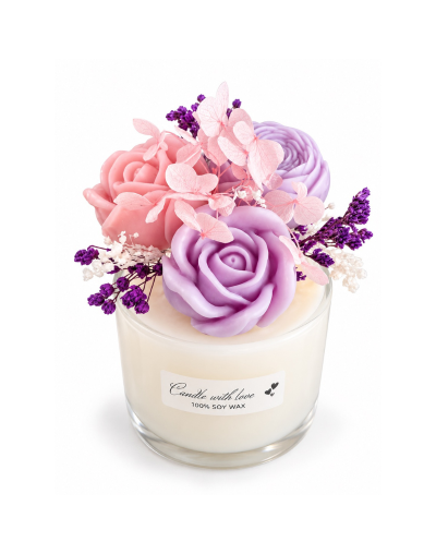 Vela aromática floral en recipiente en vidrio