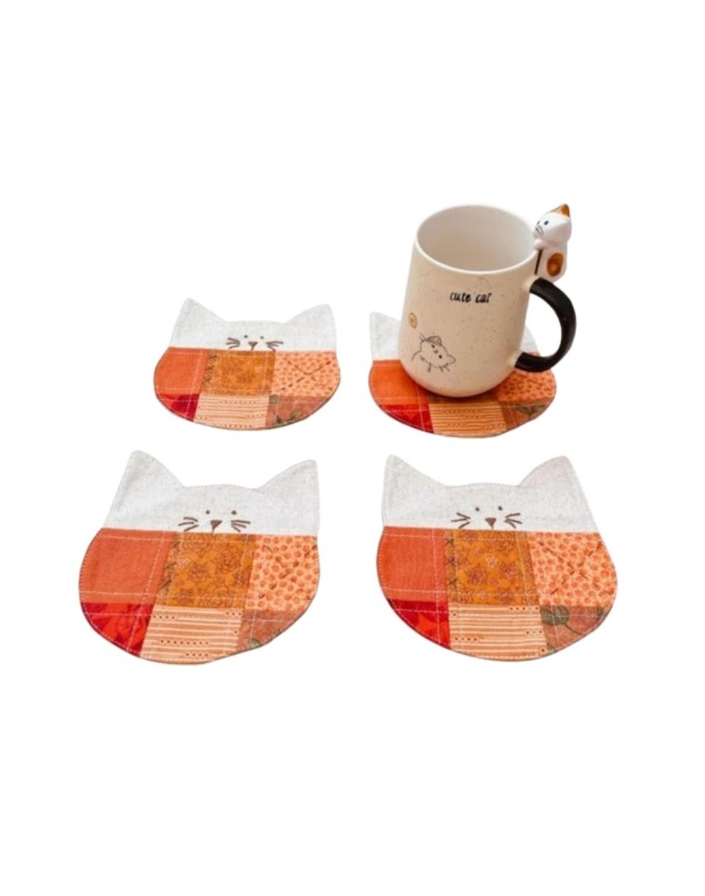 Juego de 4 posavasos en Tela Motivo Gatos