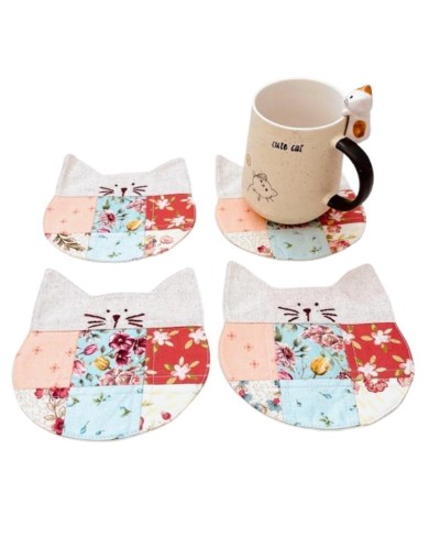 Juego de 4 posavasos en Tela Motivo Gatos