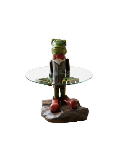 Mesa Escultura de Rana en Madera Tallada a Mano