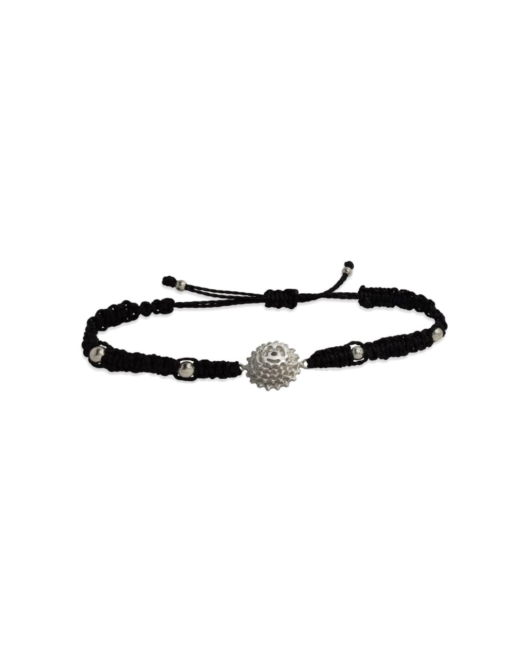 Pulsera PACHA tejido macramé y balines en plata Quezttema