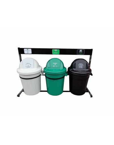 Punto ecológico de 120 litros de 3 puestos caneca tapa de cúpula