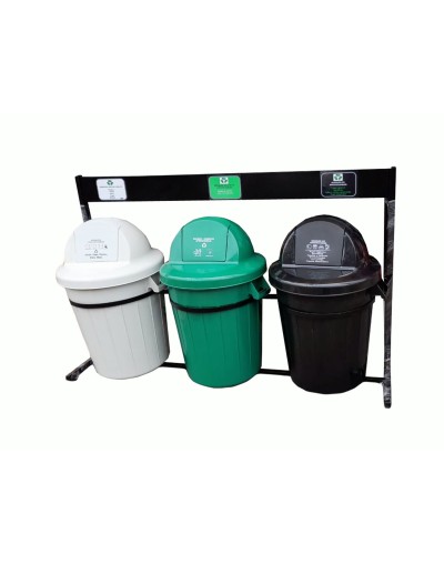 Punto ecológico de 120 litros de 3 puestos caneca tapa de cúpula