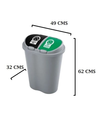 Caneca Papelera Basurero Doble Compartimiento De 50 Litros