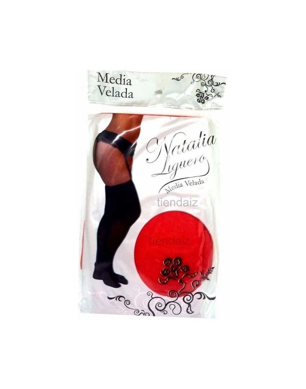 Medias sexys veladas clasica liguero rojo