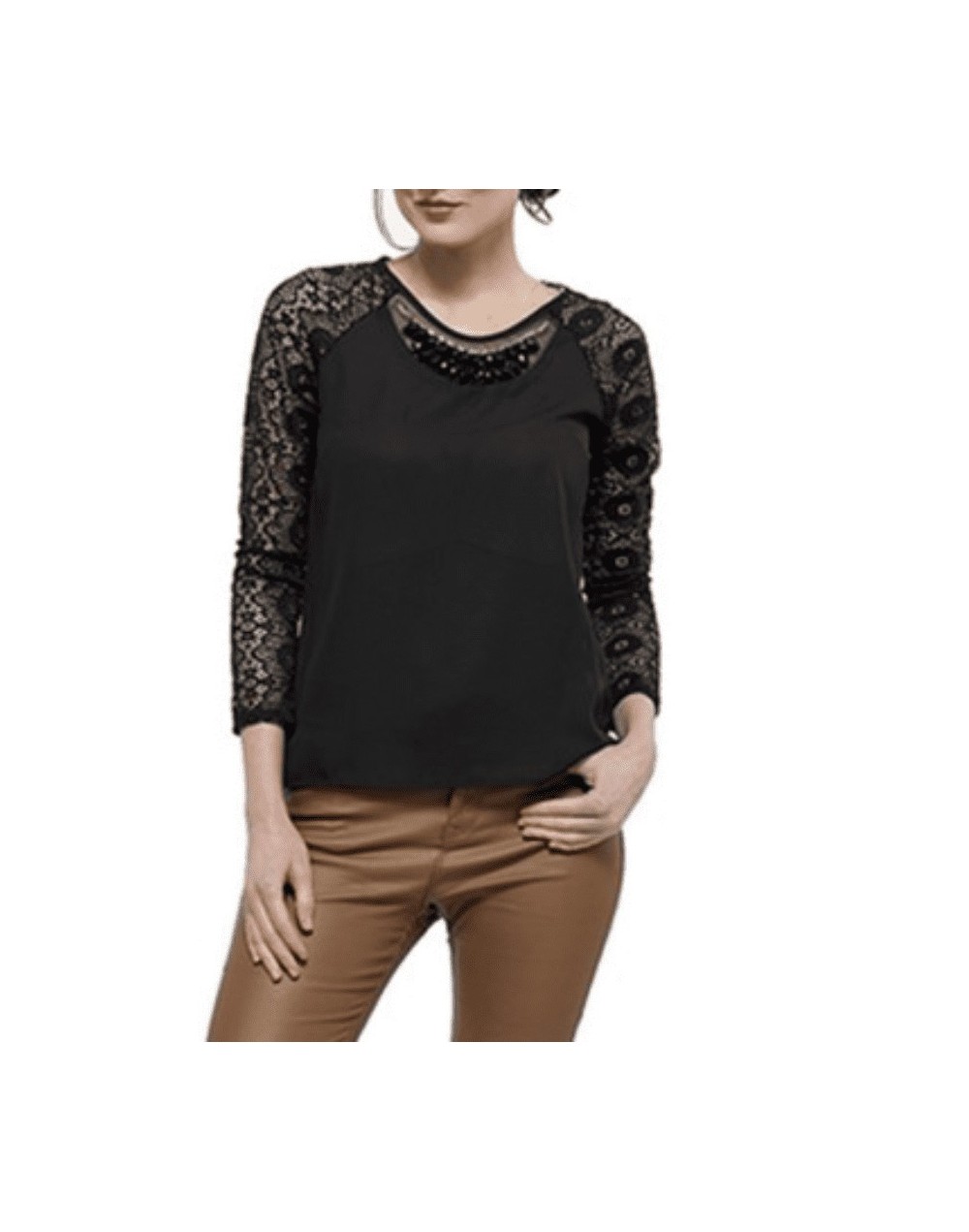 Sku: 2082 blusa encaje con collar 